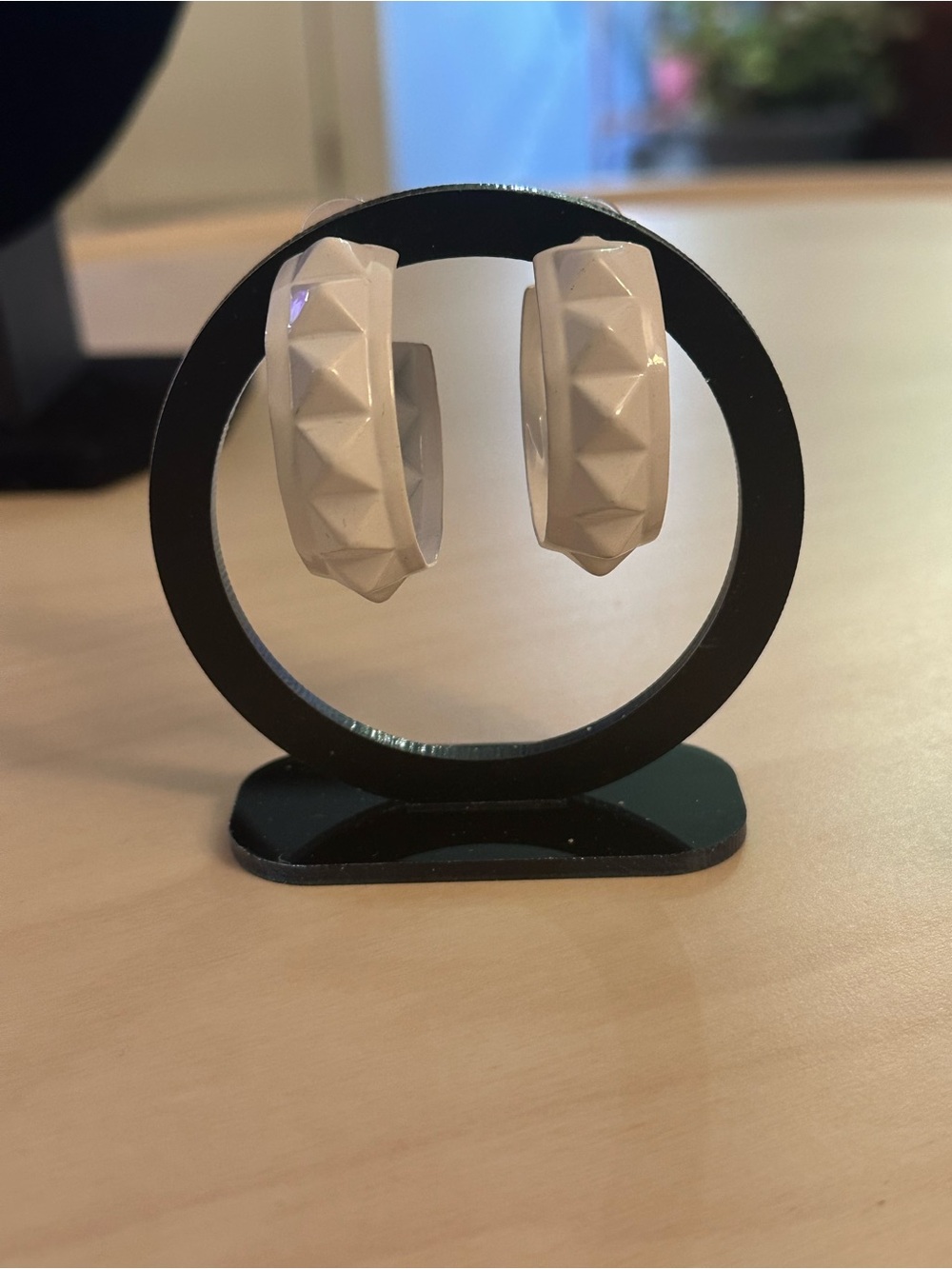 White Geometric Studded Hoop Earrings